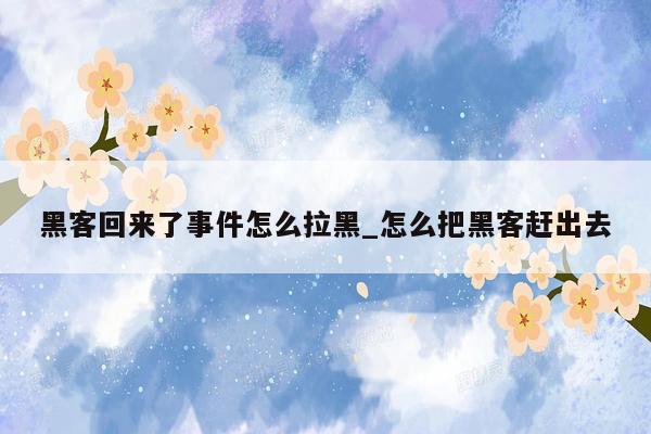 黑客回来了事件怎么拉黑_怎么把黑客赶出去