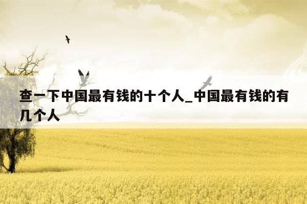 查一下中国最有钱的十个人_中国最有钱的有几个人