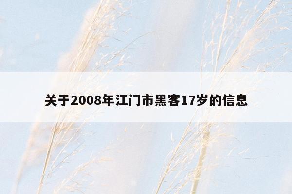 关于2008年江门市黑客17岁的信息