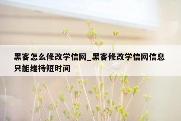 黑客怎么修改学信网_黑客修改学信网信息 只能维持短时间