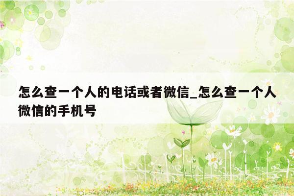 怎么查一个人的电话或者微信_怎么查一个人微信的手机号