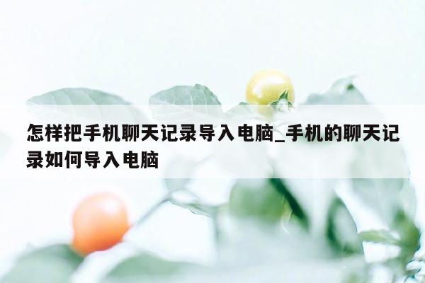 怎样把手机聊天记录导入电脑_手机的聊天记录如何导入电脑