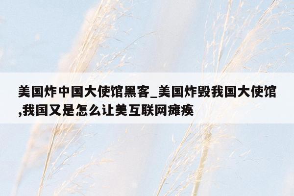 美国炸中国大使馆黑客_美国炸毁我国大使馆,我国又是怎么让美互联网瘫痪