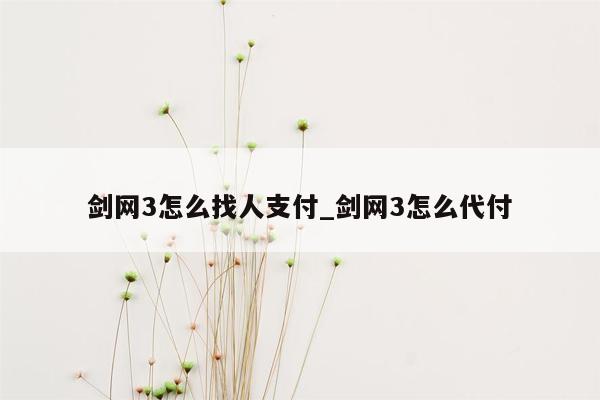 剑网3怎么找人支付_剑网3怎么代付