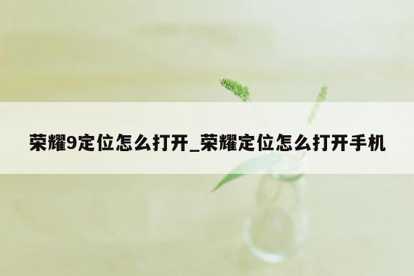 荣耀9定位怎么打开_荣耀定位怎么打开手机