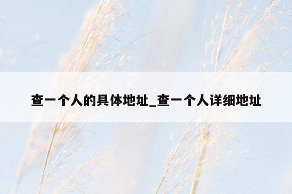 查一个人的具体地址_查一个人详细地址