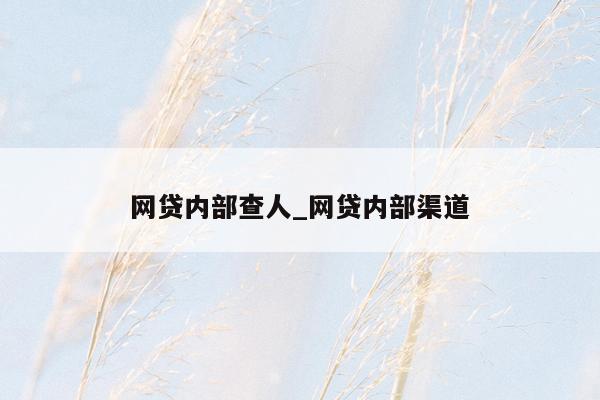 网贷内部查人_网贷内部渠道