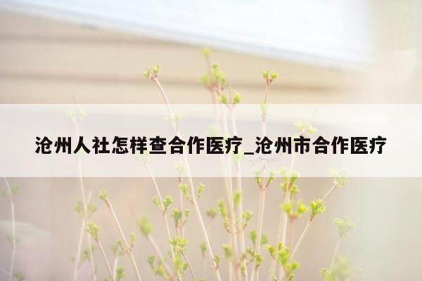 沧州人社怎样查合作医疗_沧州市合作医疗