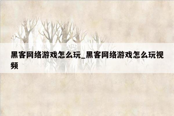 黑客网络游戏怎么玩_黑客网络游戏怎么玩视频
