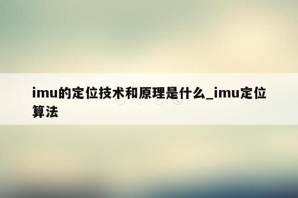 imu的定位技术和原理是什么_imu定位算法