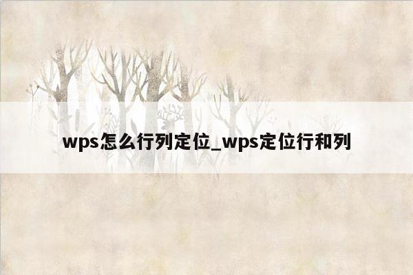 wps怎么行列定位_wps定位行和列