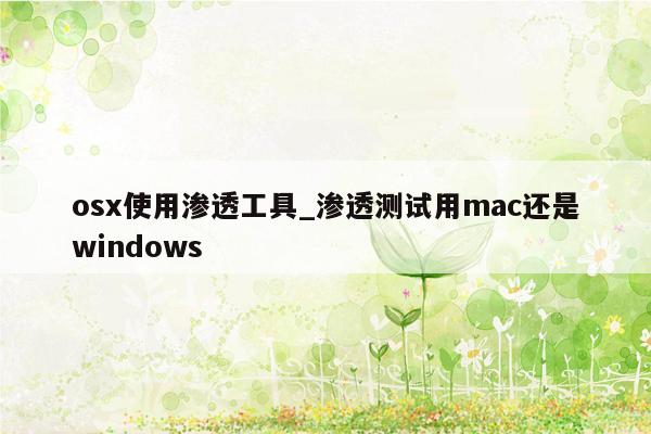 osx使用渗透工具_渗透测试用mac还是windows