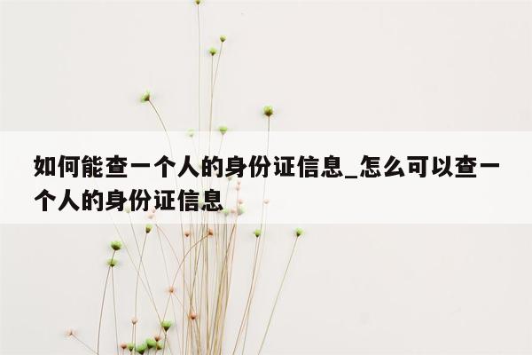 如何能查一个人的身份证信息_怎么可以查一个人的身份证信息