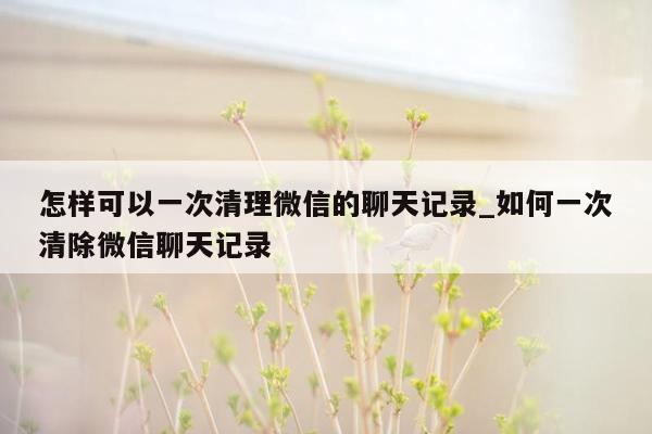 怎样可以一次清理微信的聊天记录_如何一次清除微信聊天记录