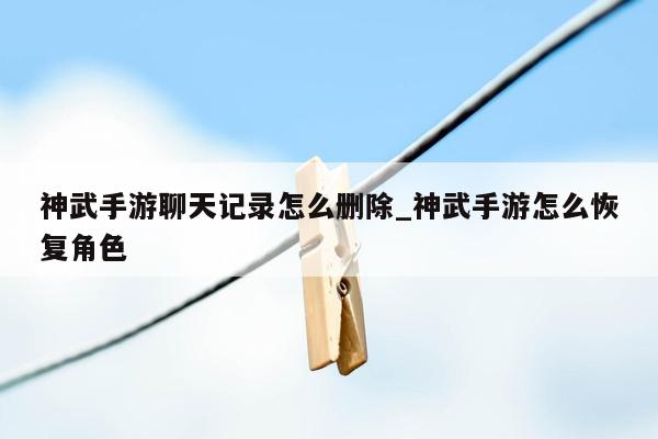 神武手游聊天记录怎么删除_神武手游怎么恢复角色